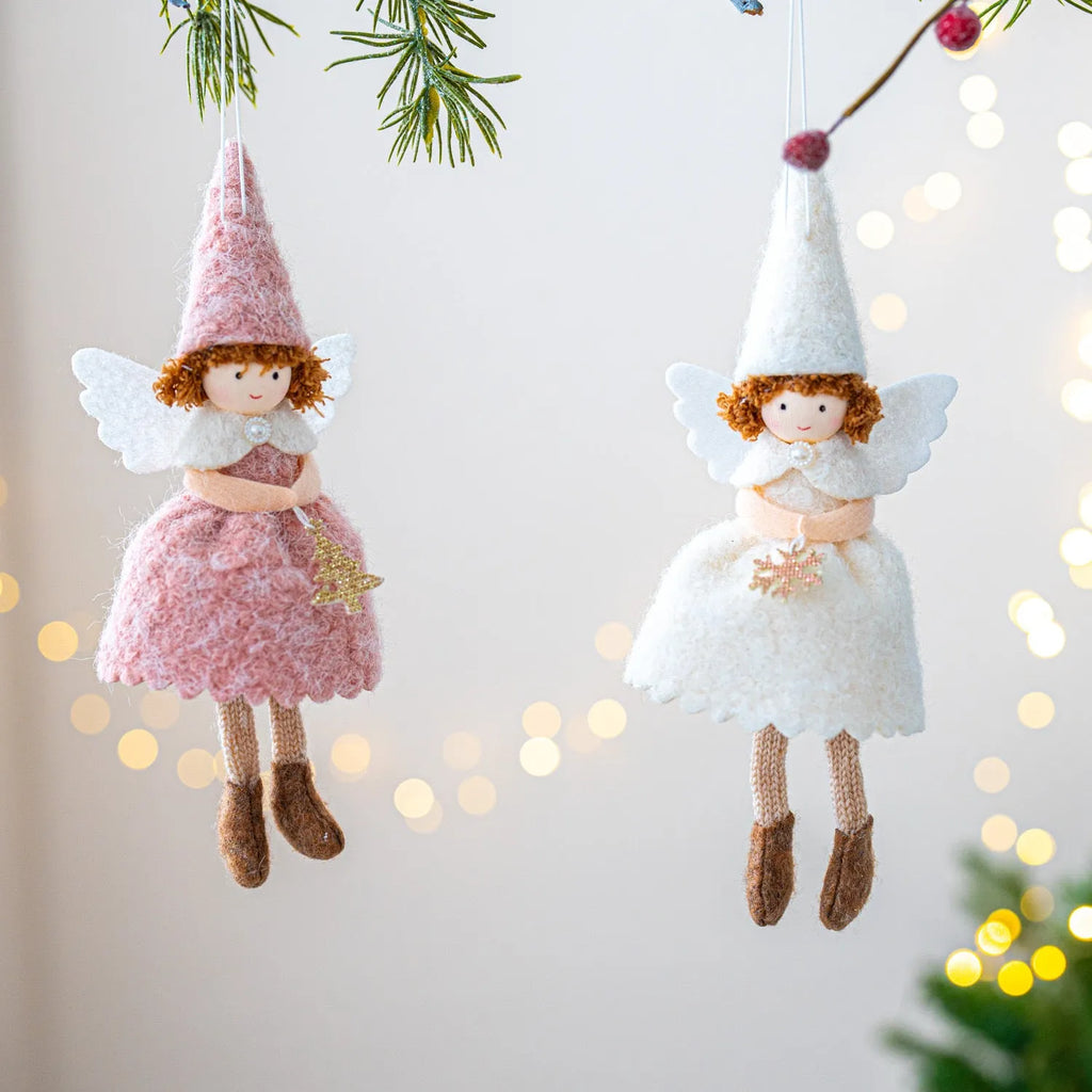 White or pink plush fabric angel skirt Christmas pendant ornament with modern simplicity design
