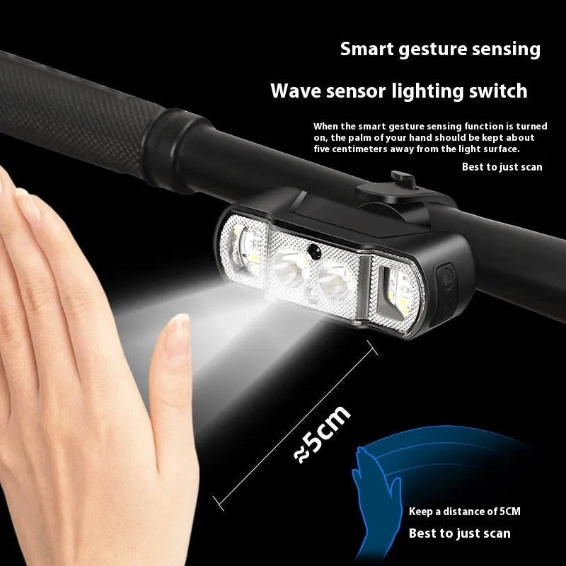 Black ABS bicycle headlight with LED lamp and rechargeable battery for cycling