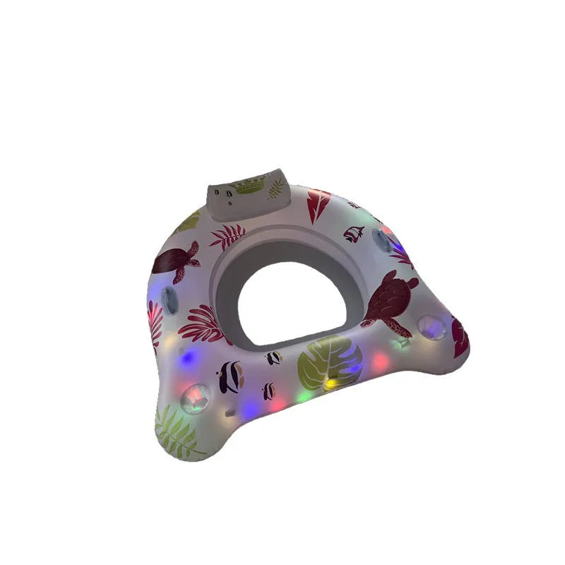 White U-shaped inflatable pool float with LED lights, 120 cm square