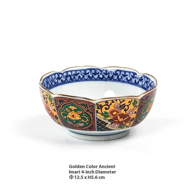 4-inch Japanese style porcelain bowl with retro floral pattern in golden peony design