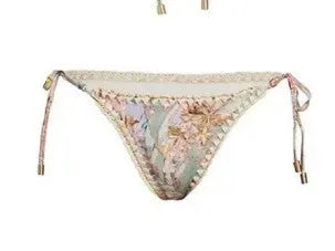 Women's floral print bikini set with skirt cover-up in creamy-white beige colour
