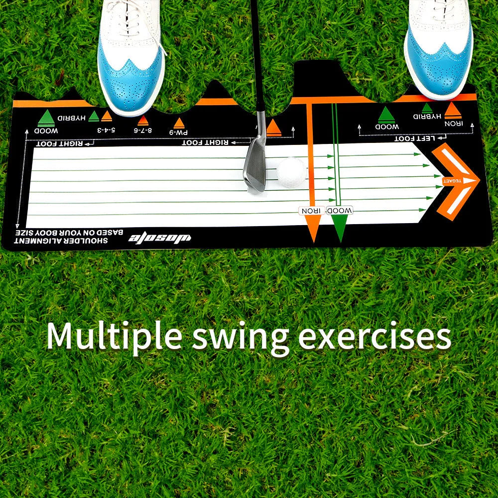 Black neoprene golf swing posture correction pad for stance alignment practice