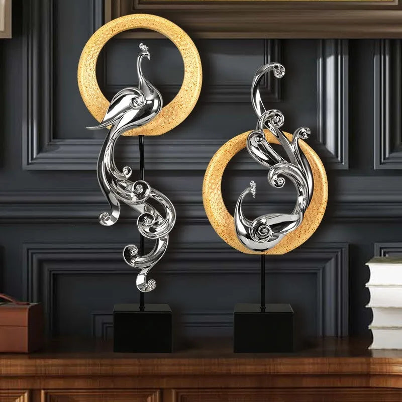 European-style phoenix ornament crafts in rose gold, silver, or red metallic finishes