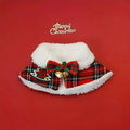 Christmas pet cloak scarf for cats and dogs with seasonal bell pattern in blue background