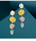 Sterling silver alloy earrings with Morandi three-colour oil drip finish on wafer disc design