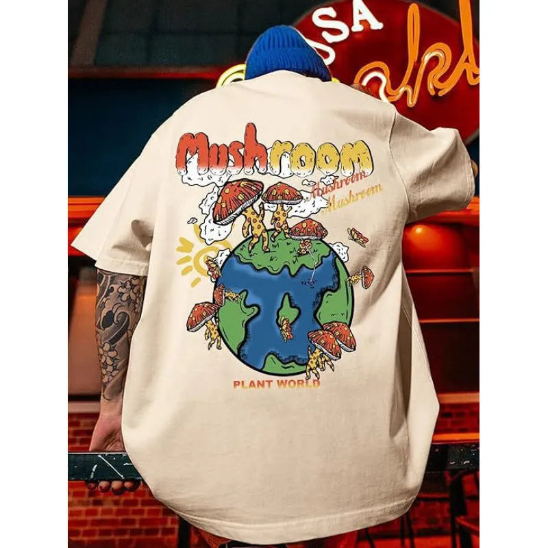 Men's grey digitally printed streetwear T-shirt with pattern detail on front, short sleeves, casual pullover style