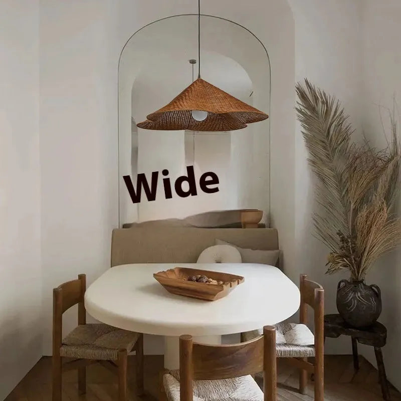 Silent Style natural rattan woven ceiling lamp with wind design, shown in 50cm diameter.