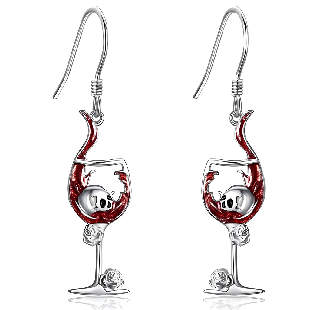 Halloween skull wine glass design earrings with electroplated zinc alloy construction and geometric shape