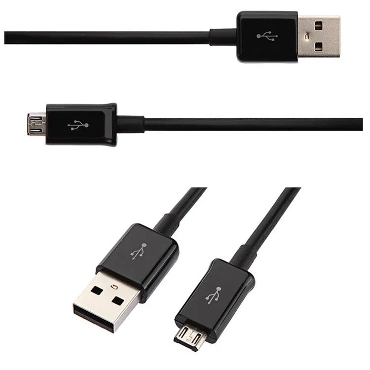 Android smartphone universal data cable with Micro USB connector in black and white colour options showing 1 metre length