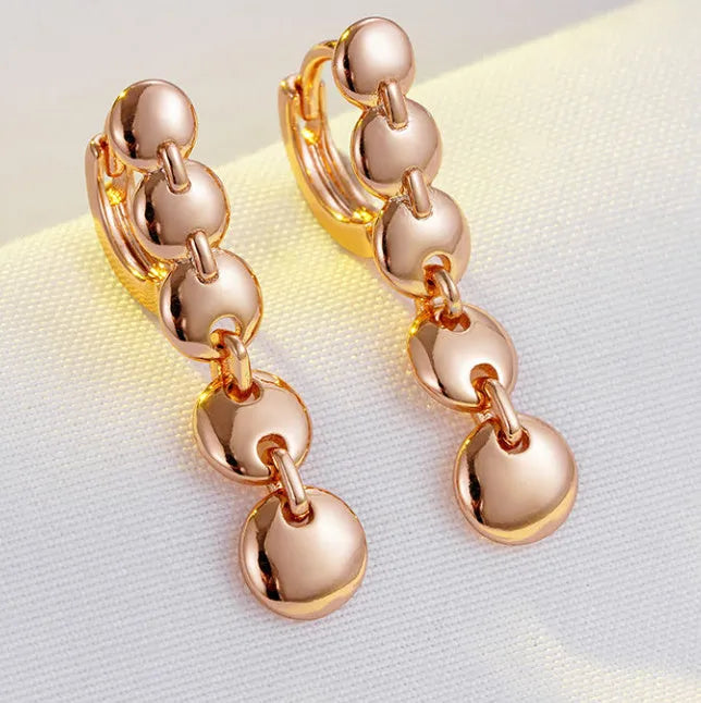 Retro gold colour woven copper circle earrings with 4cm diameter