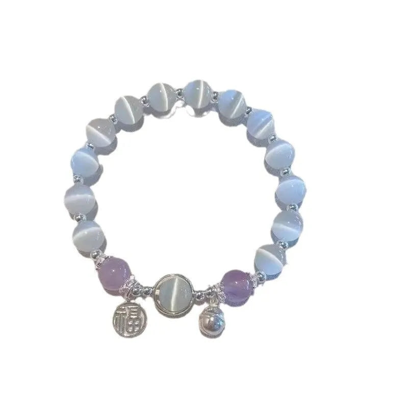 Handmade glass butterfly bracelet for women with adjustable silver clasp and grey moonstone beads