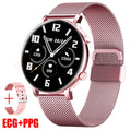 Black smartwatch with stainless steel strap showing Bluetooth call and heart rate monitoring interface