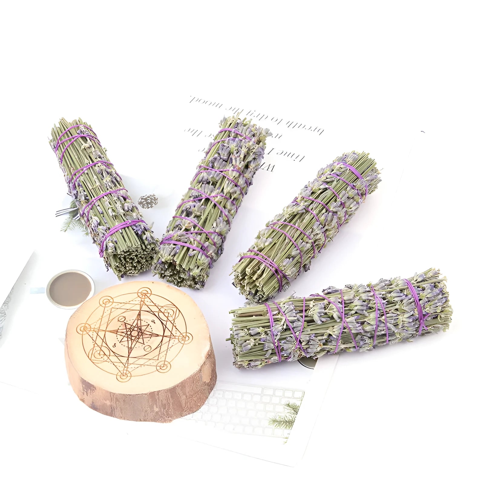 Natural dried lavender flower aromatherapy stick measuring approximately 4 inches.
