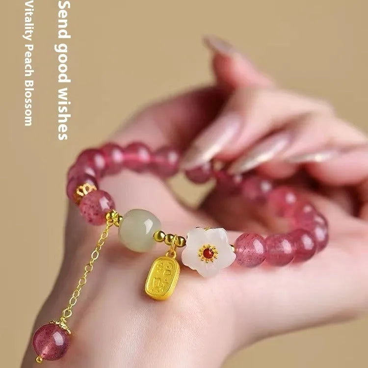 Handmade strawberry quartz crystal bracelet for women with natural gemstone materials