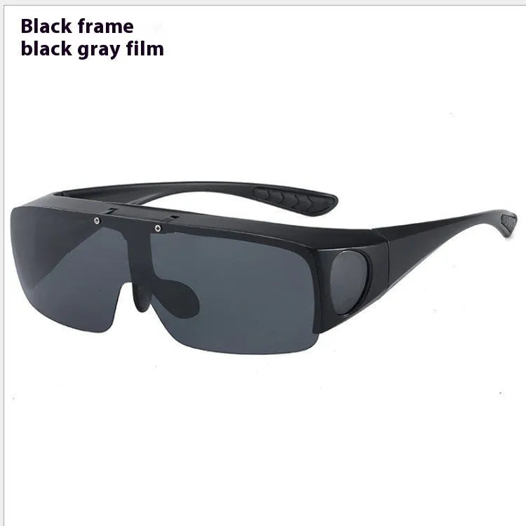 Black one-piece polarized myopia sunglasses with interchangeable lens chips for cycling and climbing