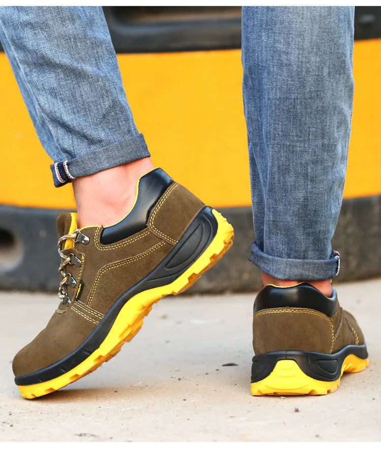Men's bronze cow suede steel toe safety shoes with anti-slip soles for industrial work