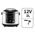 Black 12V 24V 2L vehicle-mounted rice cooker with stainless steel pot and plastic outer shell