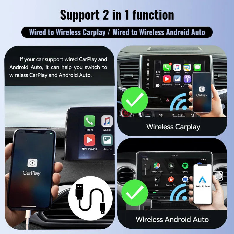 Small black CarPlay USB interface adapter showing dimensions 26x55x13mm