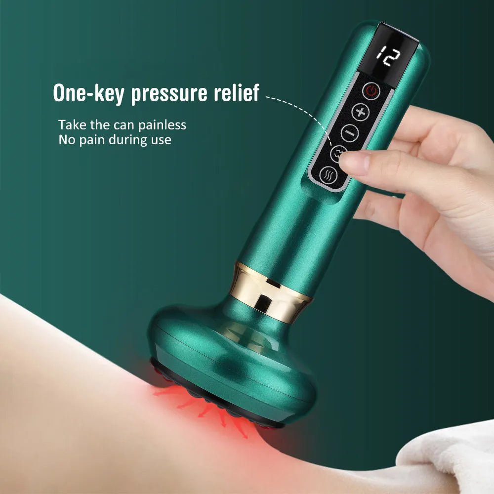 Green electric vacuum cupping massager device with USB charging cable