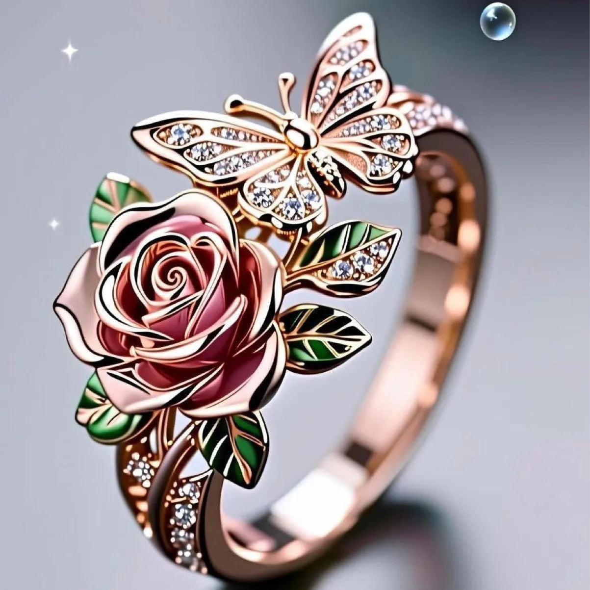 Fairy style butterfly ring with oil-treated finish and adjustable fitting