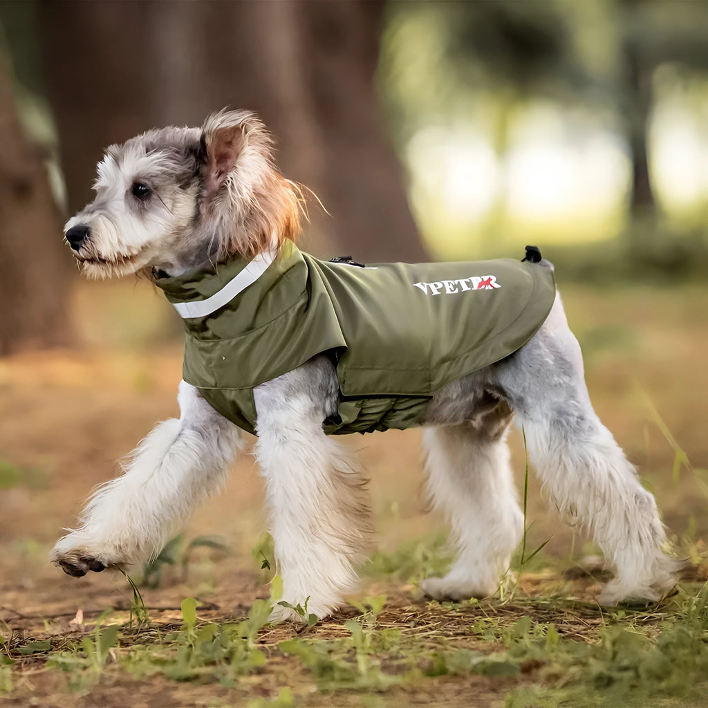 Dog outdoor windproof raincoat in olive green reflective pet poncho polyester casual style