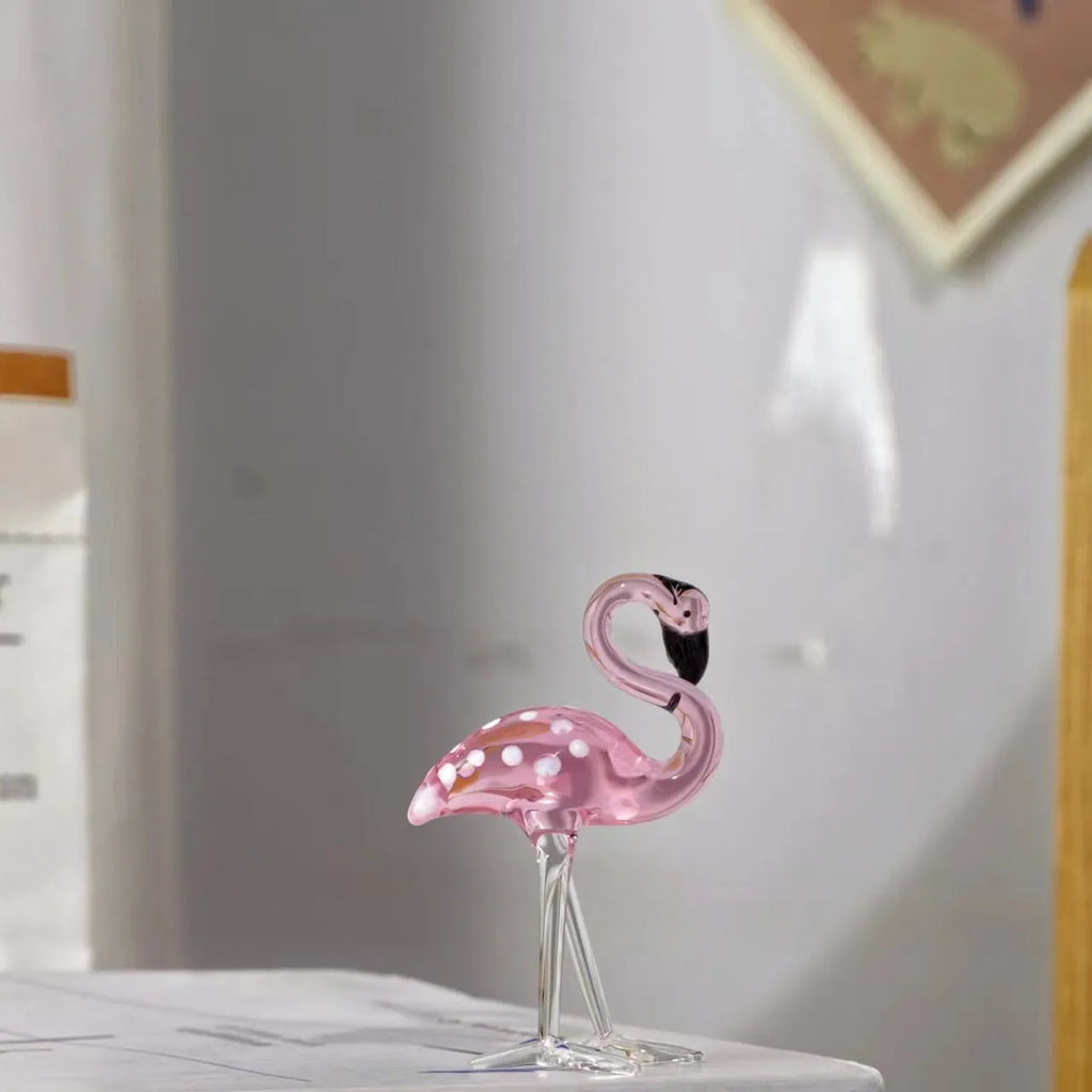 Pink crystal flamingo decorative prop for modern home table or shelf display.