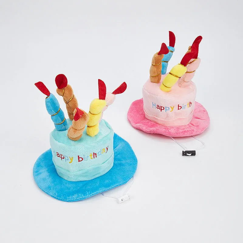 Blue or pink birthday party hat for a small to medium-sized dog.