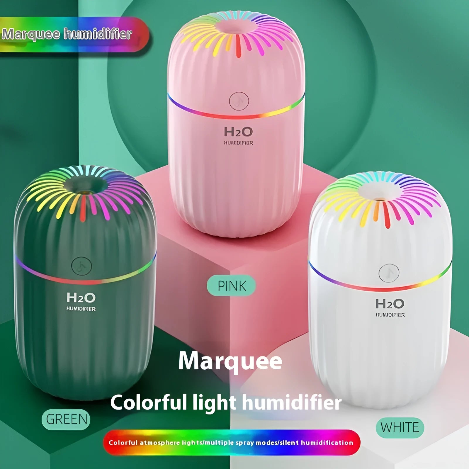 Mini USB aromatherapy humidifier with animal design in green, pink or white colours
