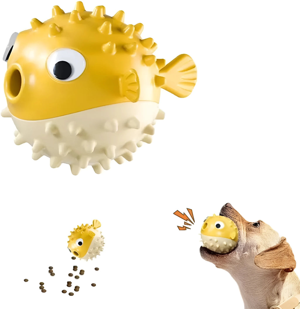 Green fish-shaped interactive dog toy with textured surface for medium and large breeds