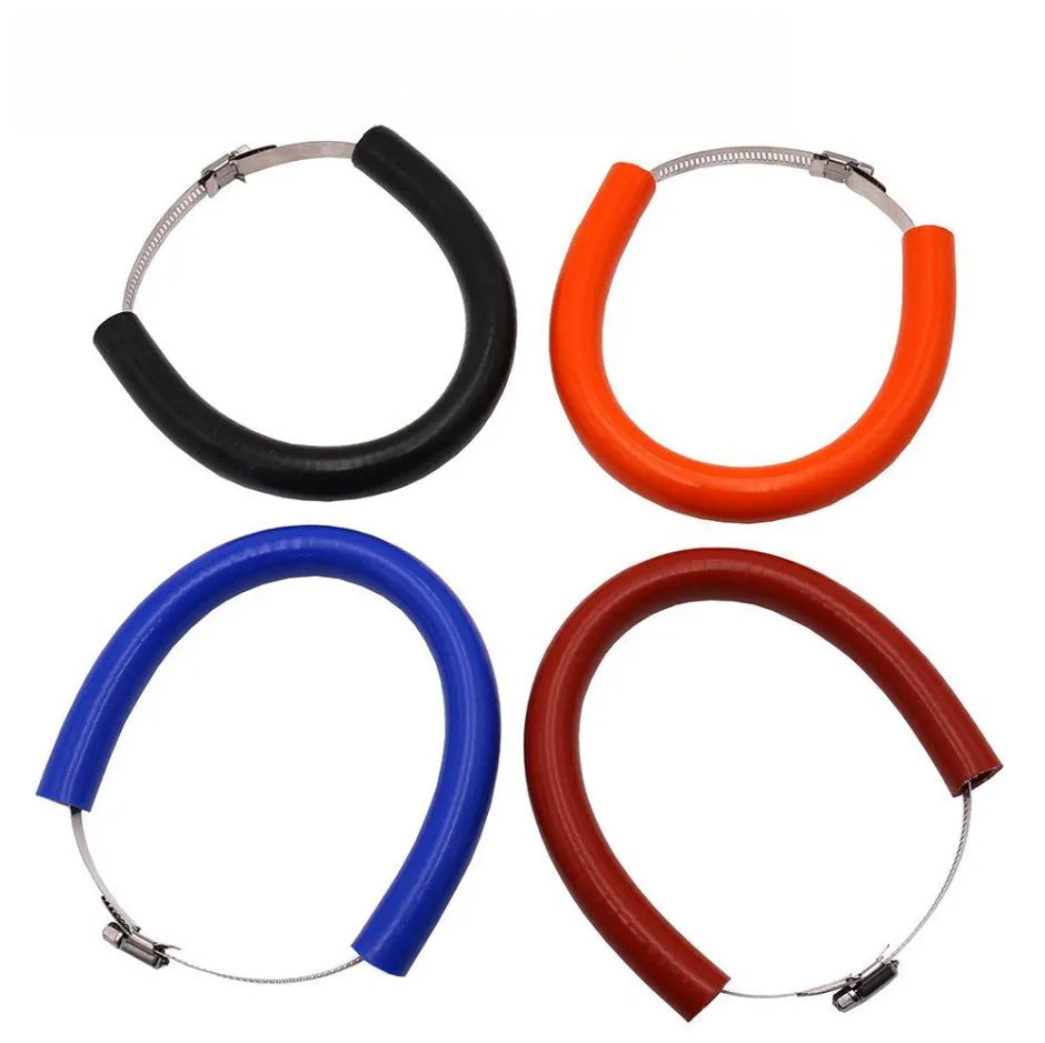 Universal motorcycle exhaust pipe anti-drop wiring kit in black, blue and orange colours with included gasket