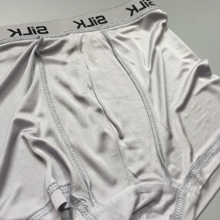 Men's loose-fit silk shorts in navy blue, silver grey, or skin colour