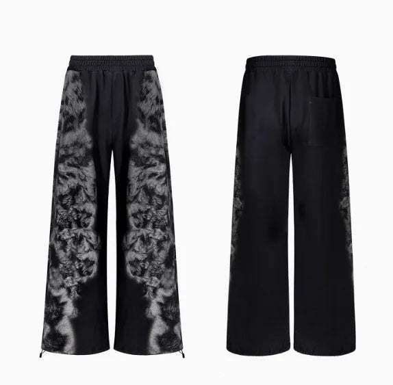 Street trendy printed loose fit co-ord set showing hoodie, trousers and seven-inch pants
