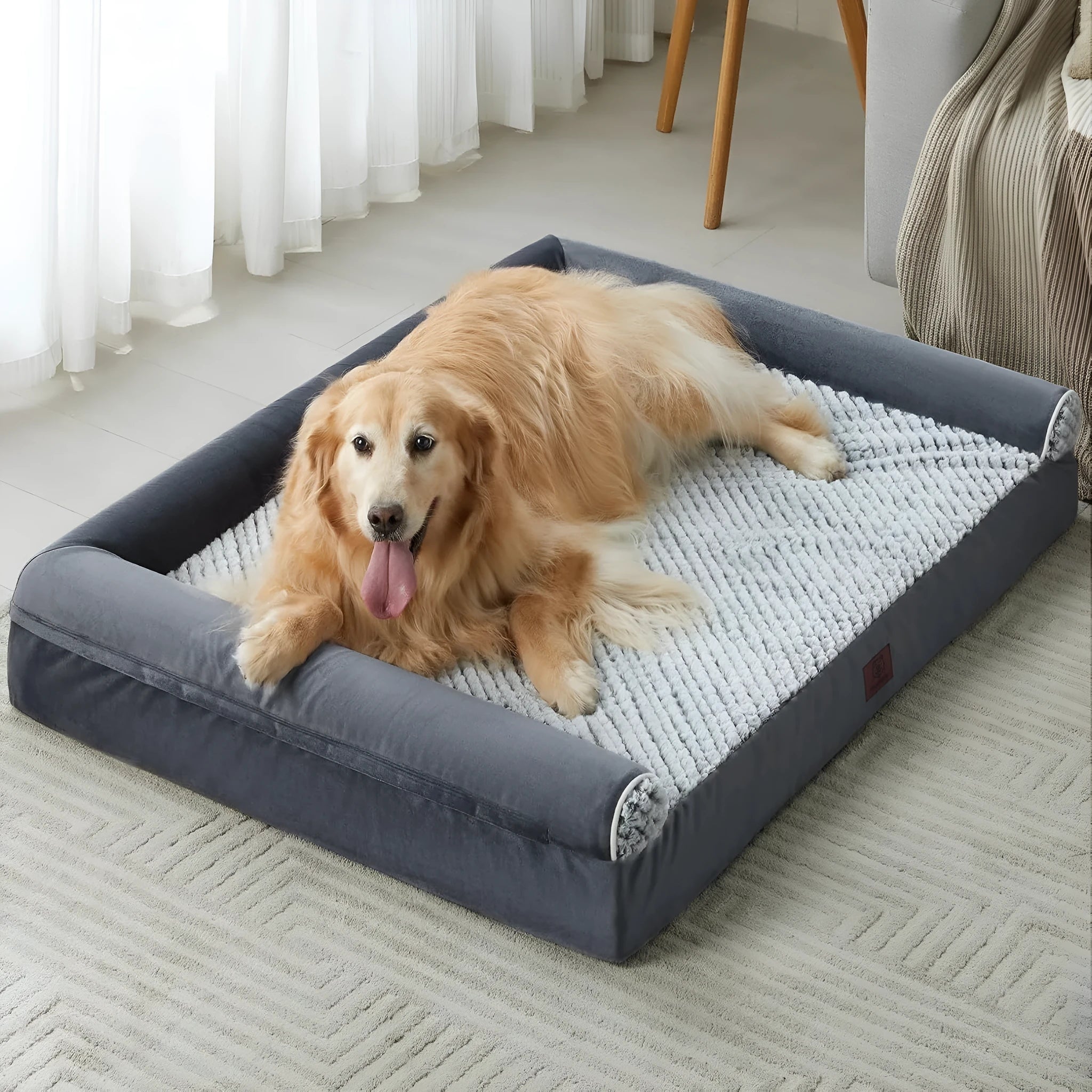 Rectangular cloth dog sleeping mat in gray with simple design for four seasons use