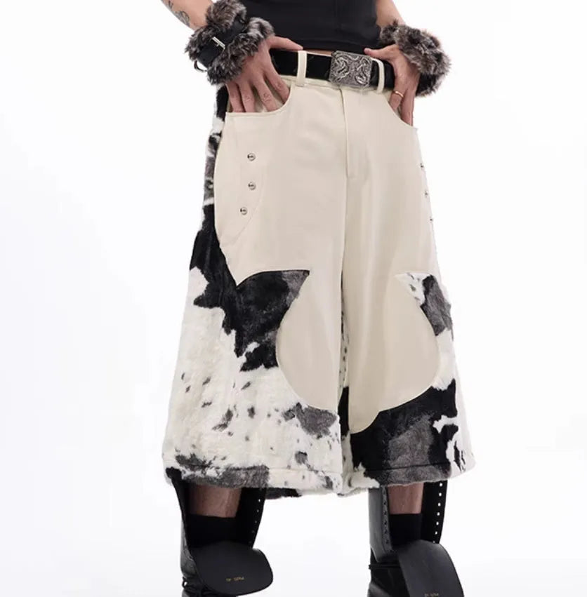 Stitching milk fibre fur cropped pants with personalised pattern options in fashionable city style