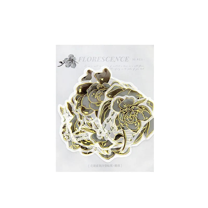Camellia waterproof PET sticker set 55x55mm 30 pieces