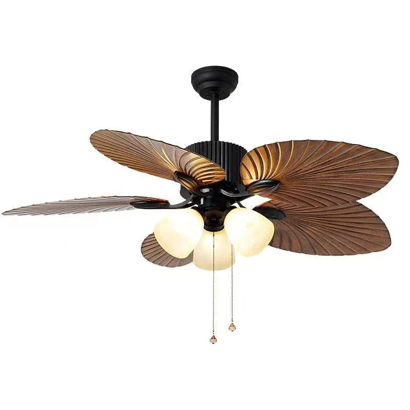 52-inch retro-style ceiling fan light with wooden blades and integrated LED lighting