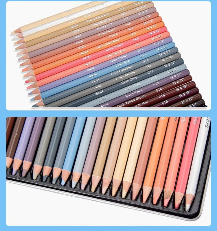 24-colour skin tone pencil set for portrait drawing in iron storage case