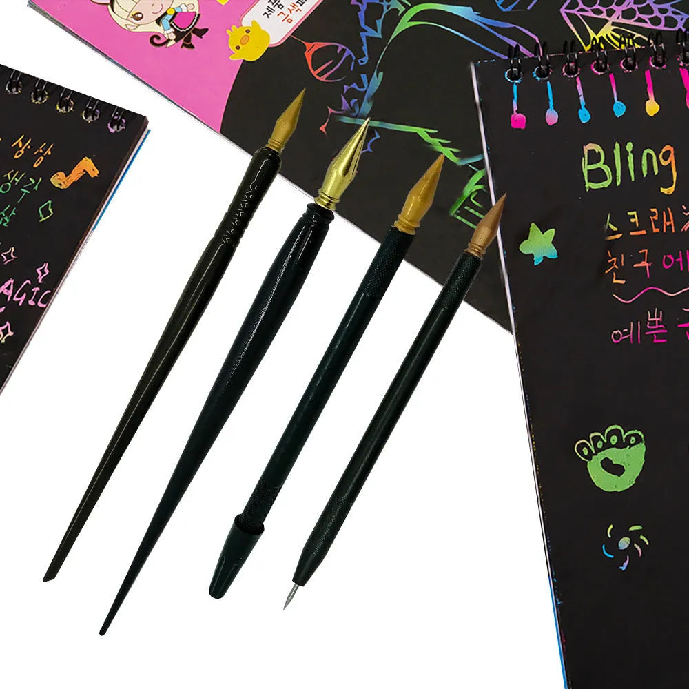 PS plastic scratch art pen for children's creative projects on black scratch paper