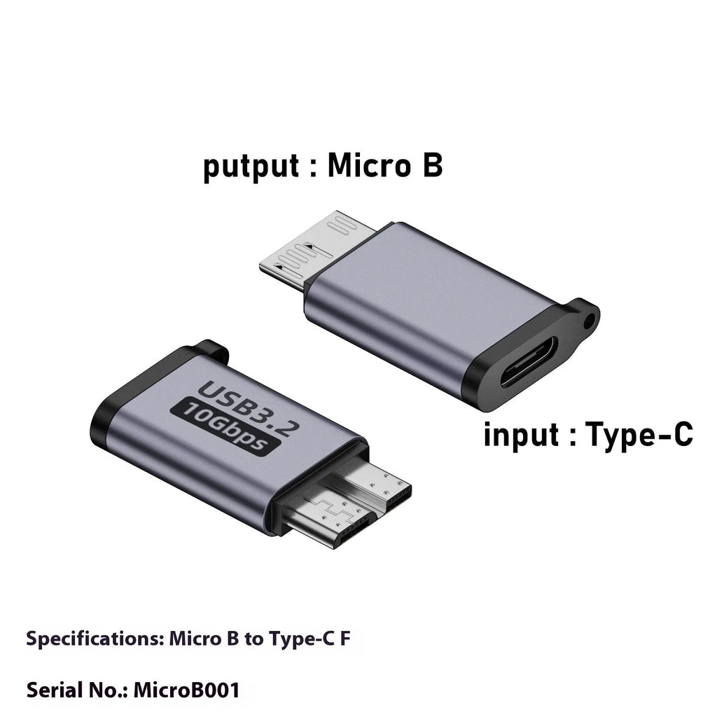 Micro USB B adapter cable for connecting old hard drives and phones to Type C or USB ports.