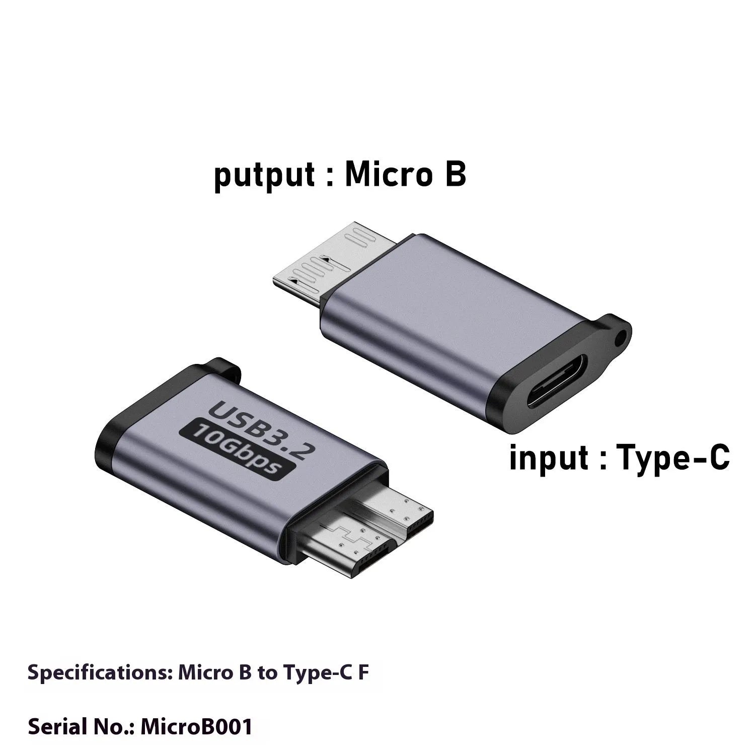 Micro USB B adapter cable for connecting old hard drives and phones to Type C or USB ports.
