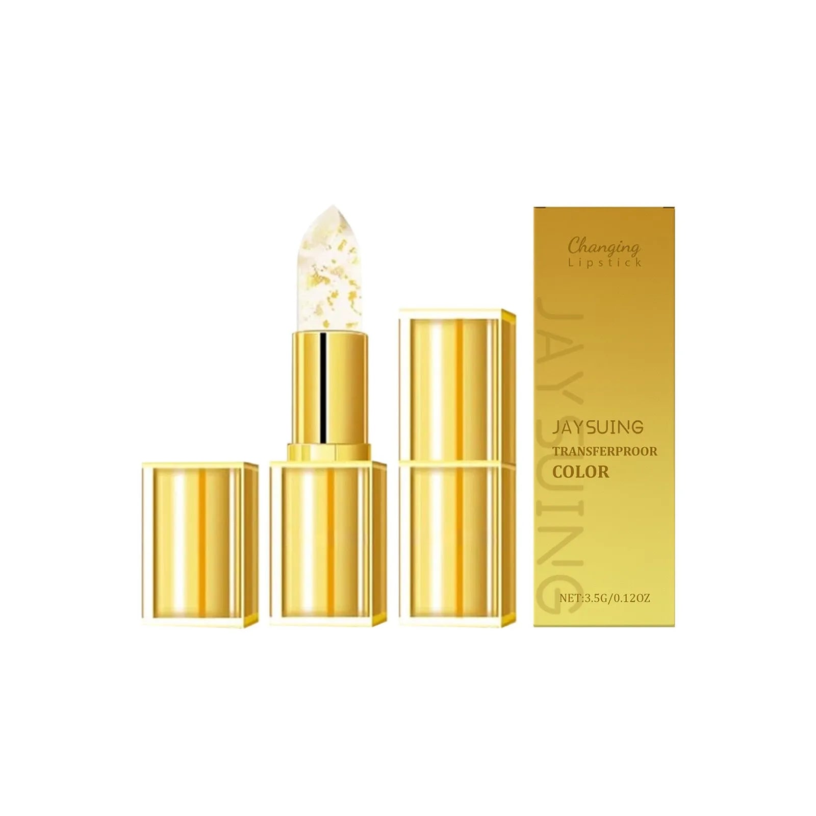Gold foil effect nourishing lipstick with 3.5g content in square packaging