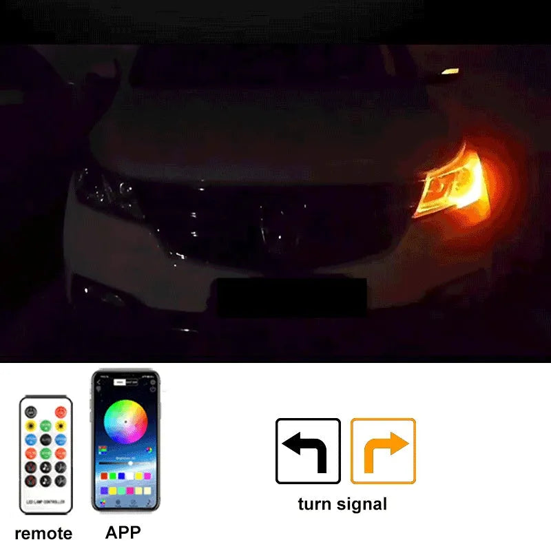 Flexible PVC LED light strip for installing on General Motors car engine covers, showing different colour options.