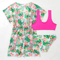 Girls' two-piece floral print swimsuit set in polyester fabric for swimming