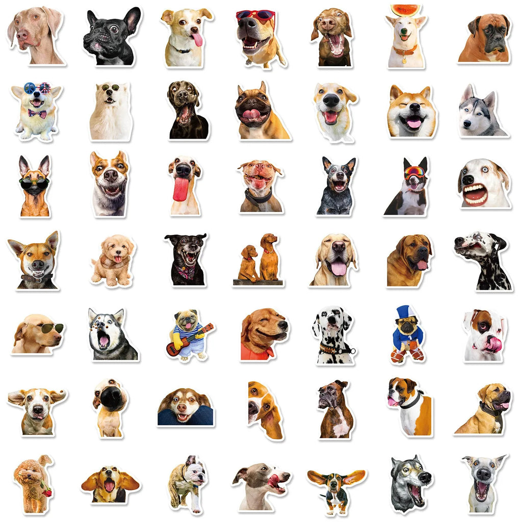 Pack of 100 realistic dog facial expression sticker sheets in Nordic style