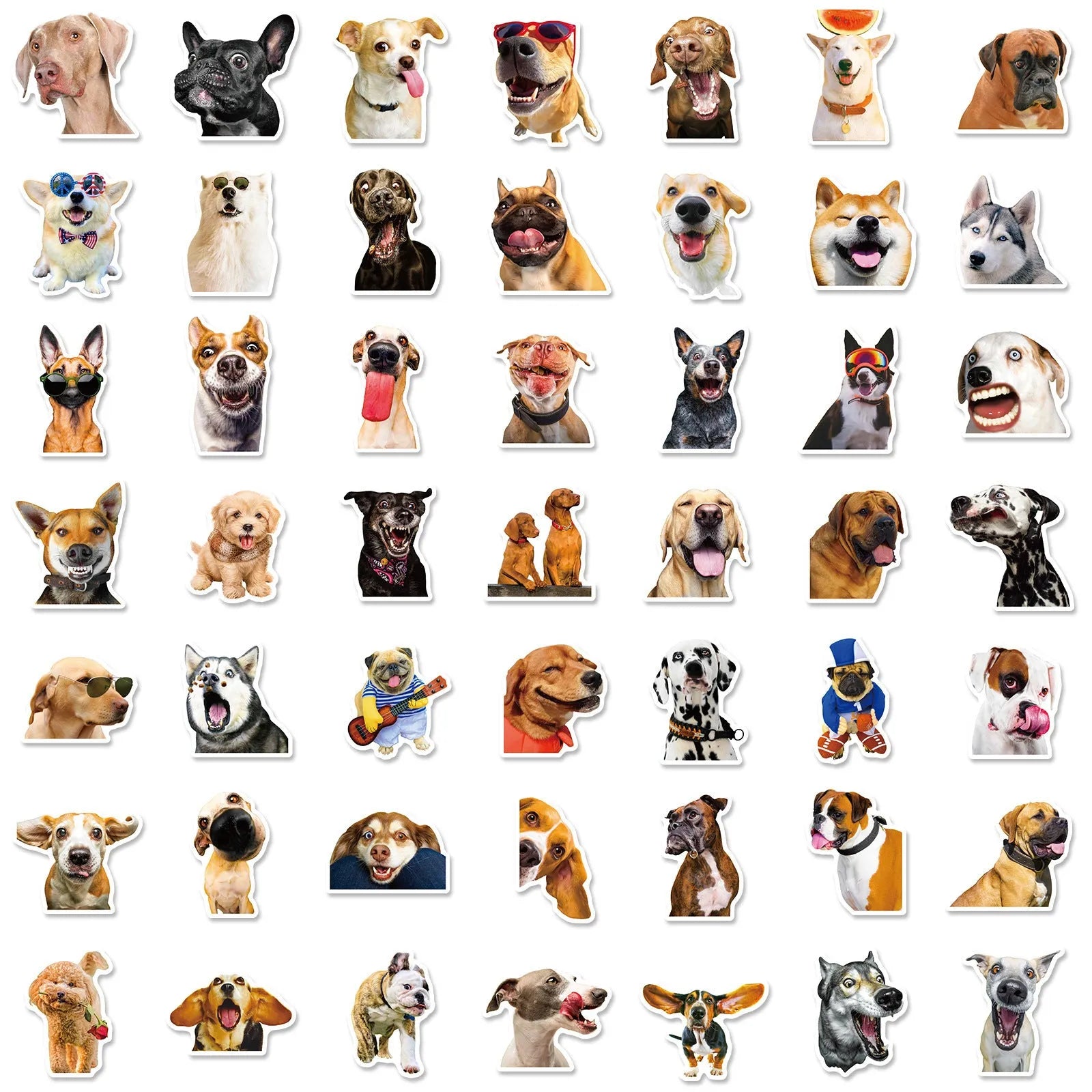 Pack of 100 realistic dog facial expression sticker sheets in Nordic style