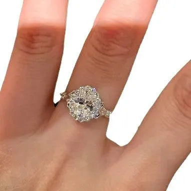 Silver geometric bridal bouquet ring with diamond treatment and adjustable opening