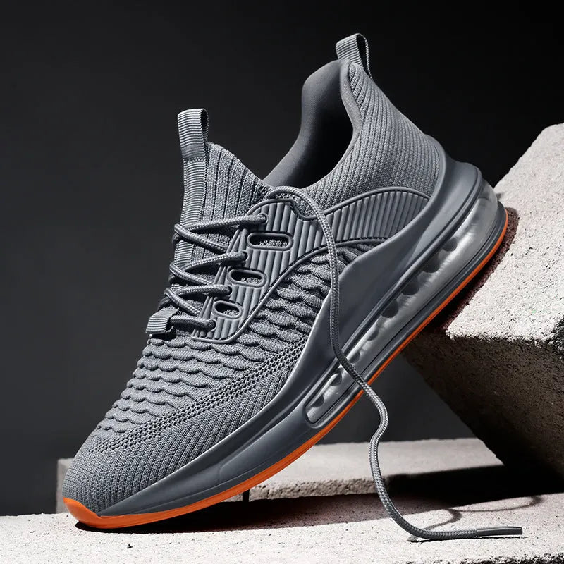 Men's black mesh running shoes with low top design and round toe for universal sports activities