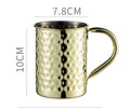 Stainless steel Moscow Mule copper mug with glass interior in silver, gold, rose gold, or black.