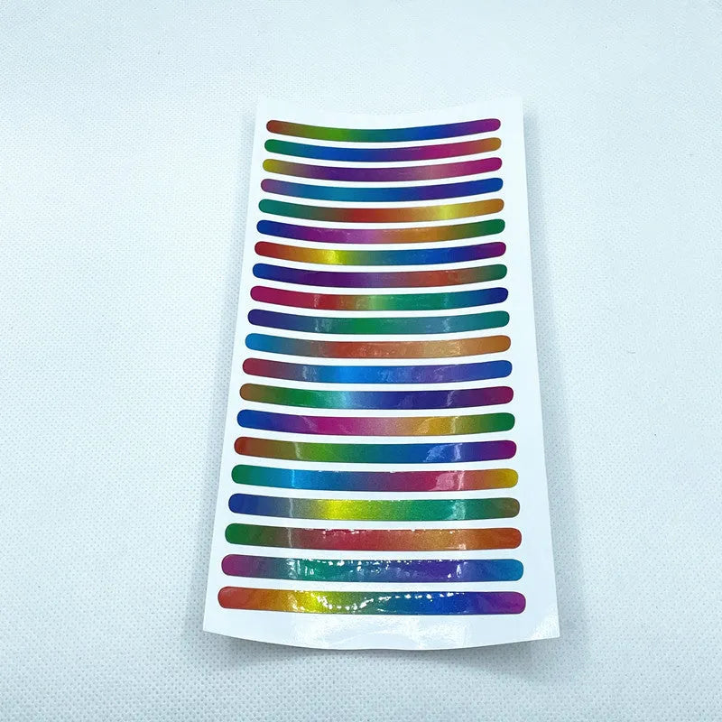 20-piece wheel hub reflective stickers in multiple colours including fluorescent, rainbow, and luminous options