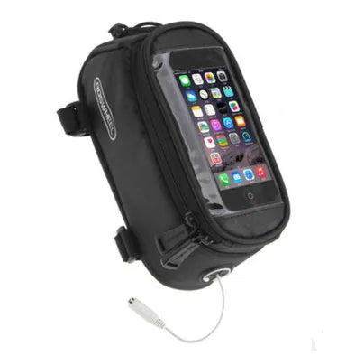 ROSWHEEL bicycle frame bag with phone holder in black mounted on bike frame